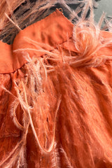 Documented 1960s Tiziani Couture by Karl Lagerfeld Peach Silk Plunge Dress w Matching Feather Cape