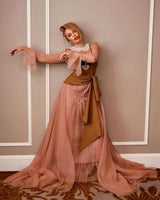Spectacular Fall 2020 Gucci by Alessandro Michele Runway Look 29 Dusty Pink Silk Dress & Skirt Overlay Set