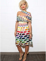 Hugely Documented Spring 2014 Chanel by Karl Lagerfeld Rainbow Print & Lace Runway Dress