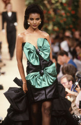 Fall 1988 Yves Saint Laurent Haute Couture Runway Look 79 Strapless Dress w Bows & Matching Cape