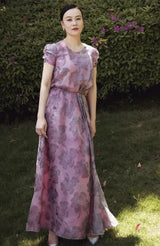 Prettiest Spring 2019 Giorgio Armani Runway Look 38 Dusty Pink Silk Organza Printed Floral Dress