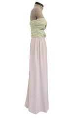 Phenomenal Spring 1991 Original Valentino Runway Pale Pink & Pastel Green Strapless Cut Out Dress