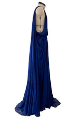 Exceptional Fall 2010 Emilio Pucci by Peter Dundas Look 42 Blue Silk Chiffon Caped Dress