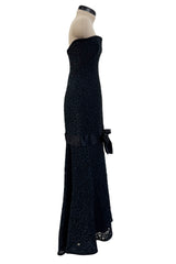 Spring 1987 Yves Saint Laurent Haute Couture Strapless Black Handmade Lace Dress