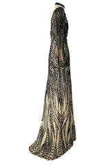 Fall 2014 Zuhair Murad Runway Look 44 Black Sequin & Tube Bead in Nude Netting Dress
