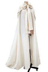 Incredible 1970s Loris Azzaro Ivory Silk Fantasty Voluminous Full Trained Cape w Oversized Hood