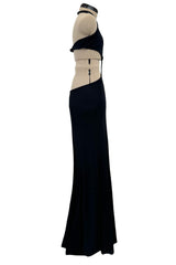 Spectacular Spring 1973 Halston Runway Side Cut Out Black Jersey Bias Cut Dress w Open Back