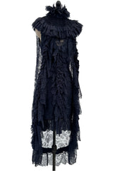 Extraordinary Fall 2008 Chanel by Karl Lagerfeld Blue Lace & Chiffon Dress & Cape Set