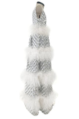 Fantastic Fall 2019 Huishan Zhang Silver Sequin on White Net & Organza Dress w Feather Detailing