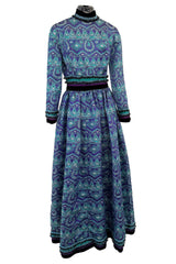 Gorgeous 1960s Unlabeled Metallic Blue Turquoise & Purple Beaded Dress