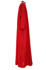 Fabulous 1970s Halston Metallic Red Lame Lurex Full Length Caftan Dress