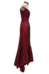 Phenomenal Fall 2000 John Galliano Deep Oxblood Silk Taffeta Corset Dress w Sweeping Skirt Panel