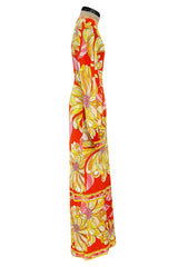 Gorgeous 1960s Emilio Pucci Brilliant Citrus Coloured Silk Jersey Dress w Huge Floral Print
