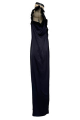 Exceptional Cruise 2009 Chanel by Karl Lagerfeld Blue Silk Deep Front Plunge Dress