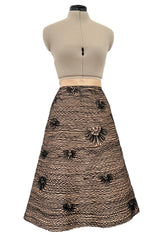 Extraordinary 1950s Sophie of Saks Gold Silk Skirt w Extensive Hand Applied Black Cord Appliqué