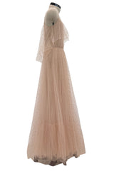 Fall 2016 Valentino by Pierpaolo Piccioli Nude Pink Net Dress w Scattered Silver Sequin & Beads