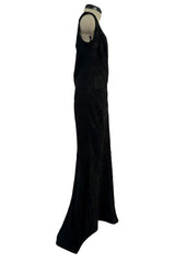 Amazing Spring 2002 John Galliano Black Bias Cut Logo Dress w Sweeping Back