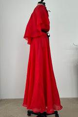 1979 Givenchy Red Organza Caped Dress