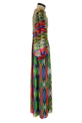 Exceptional Early 1970s Thea Porter Book Documented Faye Dress in Ikat SIlk Chiffon & Brocade