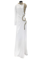 Spring 2016 Roberto Cavalli by Peter Dundas Beaded & Rhinestone Snake Detail White Jersey Dress