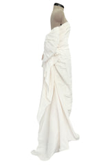 Gorgeous 2013 Lanvin Blanche by Alber Elbaz Strapless Ivory Silk Wedding Dress w Back Bow & Ruffle