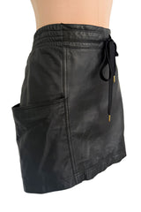 2010s Marc by Marc Jacobs Black Lambskin Leather Mini Skirt w Exaggerated Side Pockets