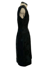 Amazing 1960s Unlabelled Christian Dior by Marc Bohan Black Silk Brocade Shift Dress w Floral Pattern