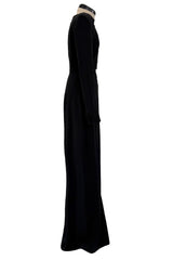 Cruise 2016 Yves Saint Laurent by Hedi Slimane Couture Black Dress w Mesh & Crystal Front