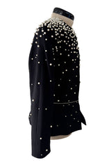 Incredible 1980s Givenchy Black Crepe Jacket w Pearl & Rhinestone Applique
