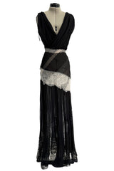 Ethereal Spring 2011 Nina Ricci by Peter Copping Black Silk Chiffon & Ivory Lace Plunge Dress