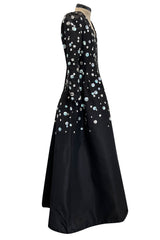 Fall 1979 Yves Saint Laurent Unlabled Haute Couture Black Silk Dress w Sequin & Rhinestone Detailing