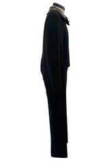 Minimalist Fall 2000 Gucci by Tom Ford Runway Look 3 Black Pant Suit w Leather Collar Detailing