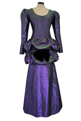 Fall 1987 Ady Couture Lausanne for Givenchy Iridescent Purple Metallic Dress w Velvet Bow
