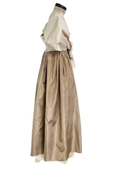 Dreamy Early 1980s Bill Blass Pink, Champagne & Taupe Silk One Shoulder Dress w Full Skirt