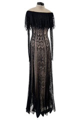 Spring 2017 Alexander McQueen by Saran Burton Runway Look 37 Off Shoulder Black Stretch Net Dress