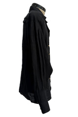 1980s Chanel by Karl Lagerfeld Oversized Black Linen Top w 14 x Four leaf Clover Buttons