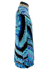 Chic Little 1970s Leonard Ocean Blues Printed Silk Jersey Untra Mini Dress or Tunic
