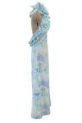 Dreamy Spring 1974 Lanvin by Jules-Francois Crahay Pale Blue Print Silk Chiffon Ruffle Dress