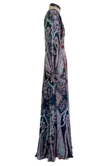 Prettiest Pre-Fall 2016 Etro by Veronica Etro Printed Silk Chiffon Dress w Embroidered & Beaded Detailing