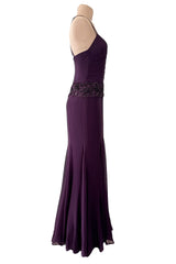 Gorgeous 2000s Valentino Roma Mauve Purple Silk Chiffon Dress w Sequin & Lace Detailing