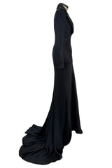 Fall 2007 Alexander McQueen Black Bias Cut Hammered Silk Dress w Beaded Collar