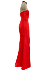 Pre-Fall 2013 Alexander McQueen by Sarah Burton Coral Red Silk Strapless Dress w Tulle Detailing