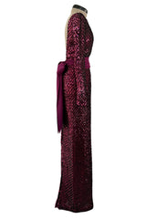 Fabulous 1960s Unlabeled Deep Burgundy Pink Fully Sequined Backless Dress