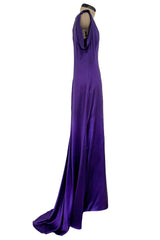 Beautiful 2007 Alexander McQueen Purple Bias Cut Liquid Silk Satin Dress w Amazing Sleeves