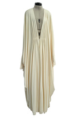 Incredible 1974 Yuki by Gnyuki Torimaru for Rembrandt Ivory Jersey Front Plunge Caftan Dress