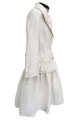 Extraordinary Spring 2006 Christian Dior by John Galliano Textured Off White Bow Detailed Jacket & Full Skirt Suit