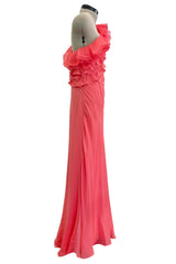 Prettiest Spring 2011 Valentino by Pierpaolo Piccioli & Maria Grazia Chiuri Pastel Coral Ruffled One Shoulder Silk Chiffon Dress