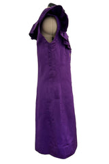 Spring 1992 Yves Saint Laurent Ad Campaign Purple Dress w Green & Red Enamel Heart Buttons