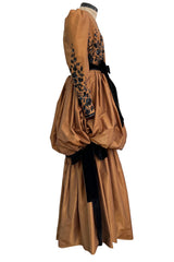 1982 Ady for Givenchy Haute Couture Gold Silk Taffeta Dress w Hand Done Sequin Detailing