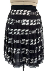 Documented Fall 2001 Chanel by Karl Lagerfeld Runway Black & White Silk Logo Skirt
